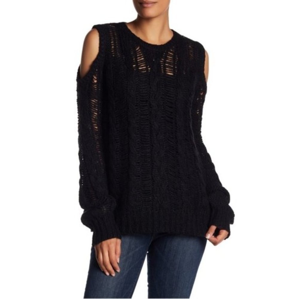 PAM AND GELA Cold Shoulder Cable Sweater
